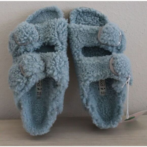 Papillio Birkenstock WMN Sz 39/US 8 Blue Arizona Big Buckle Shearling Sandal - Picture 2 of 11